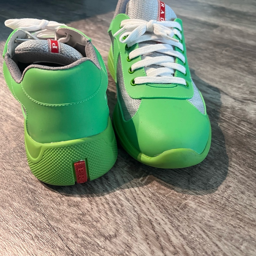Prada Men's Lime Green and Gray Sneakers Size 10 - Picture 4 of 8